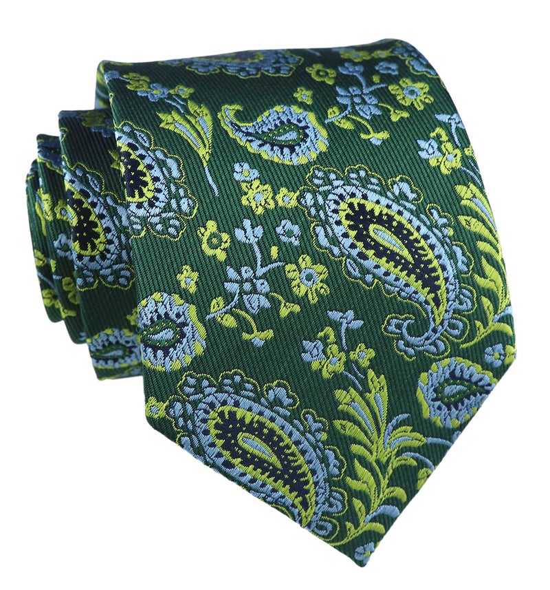 Secdtie Big boy Men's Dark Hunter Green Extra Long Ties Paisley Silk Work Fashion Party Neckties - Image 1